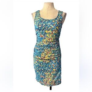 Tracy Reese Dress Blue Yellow Stretch Tank Dress Silk Lite Bright Size 0
